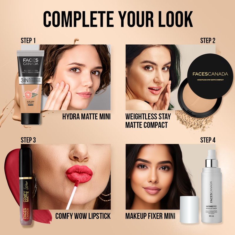 FACES CANADA Weightless Matte Finish Compact Powder - Beige 03 | 9 g | Non Oily Matte Look | Evens Out Complexion | Hides Imperfections | Blends Effortlessly | Pressed Powder For All Skin Types