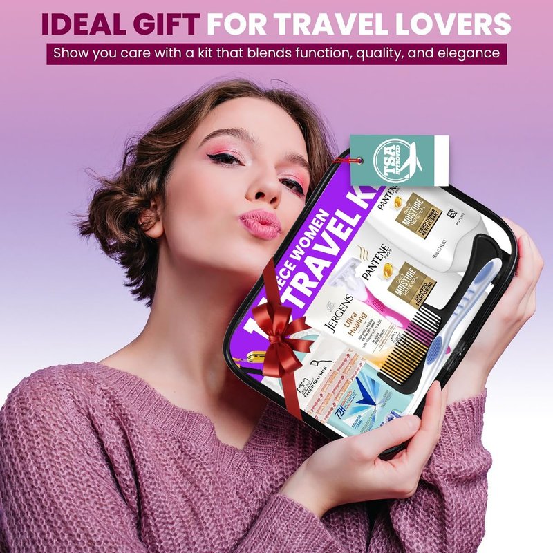 TrekTote Travel Essentials Kit for Women - 15-Piece TSA Compliant Toiletry Set | Includes Shampoo, Conditioner & More