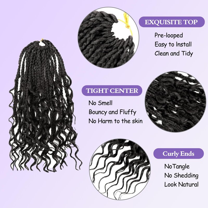 Mebeli Goddess Box Braids Crochet Hair,8inch Pre Looped Boho Box Braids Crochet Hair with curly Ends,8pcs Bohemian Crochet Braid Synthetic Hair Extensions for Black Women(8inch,#2)