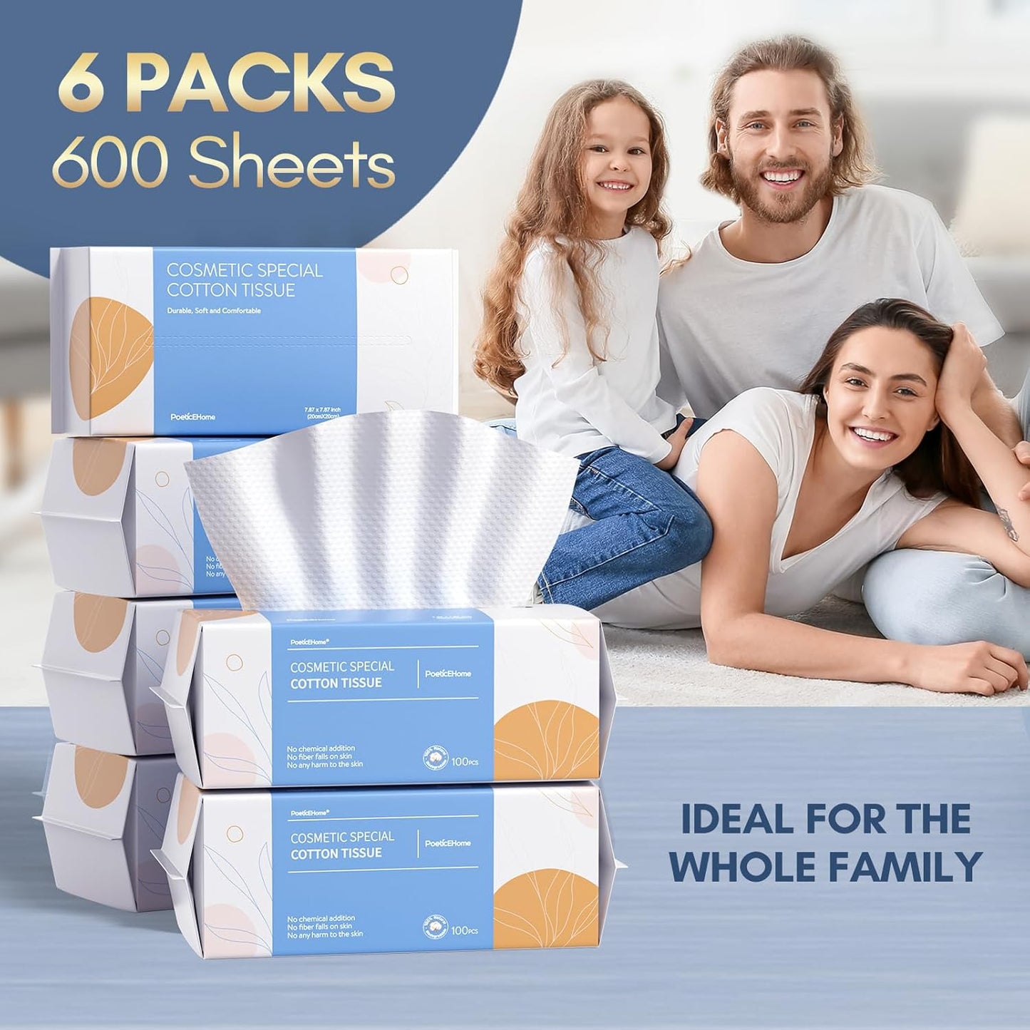 Soft Cotton Tissue Face Towels - Disposable Cleansing Cloths for Sensitive Skin | 3 Pack (300 Count)