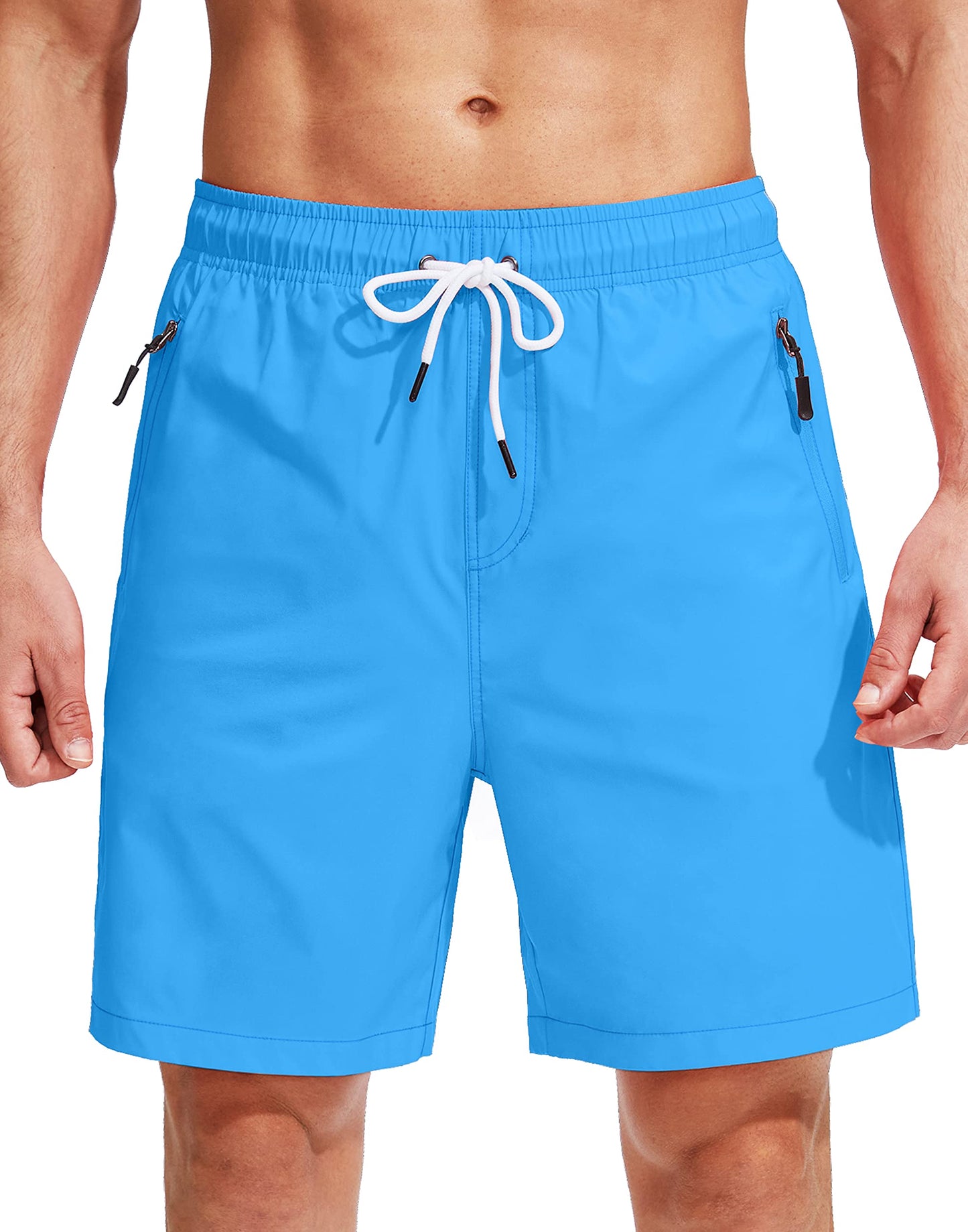 Viodia Men's Swim Trunks with Compression Liner Quick Dry Board Shorts Swimsuit Swimwear for Men with Zipper Pockets Blue
