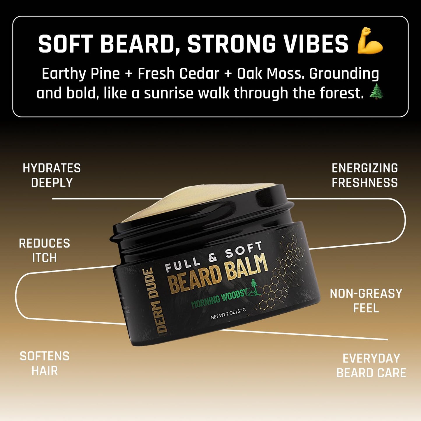 Derm Dude Full and Soft Beard Balm, Styles and Strengthens Beard, Promotes Fuller Beard, Moisturizes and Soothes Beard, and Free Beard Comb, Morning Woodsy Scent, 2 Fl Oz, 2 Pack