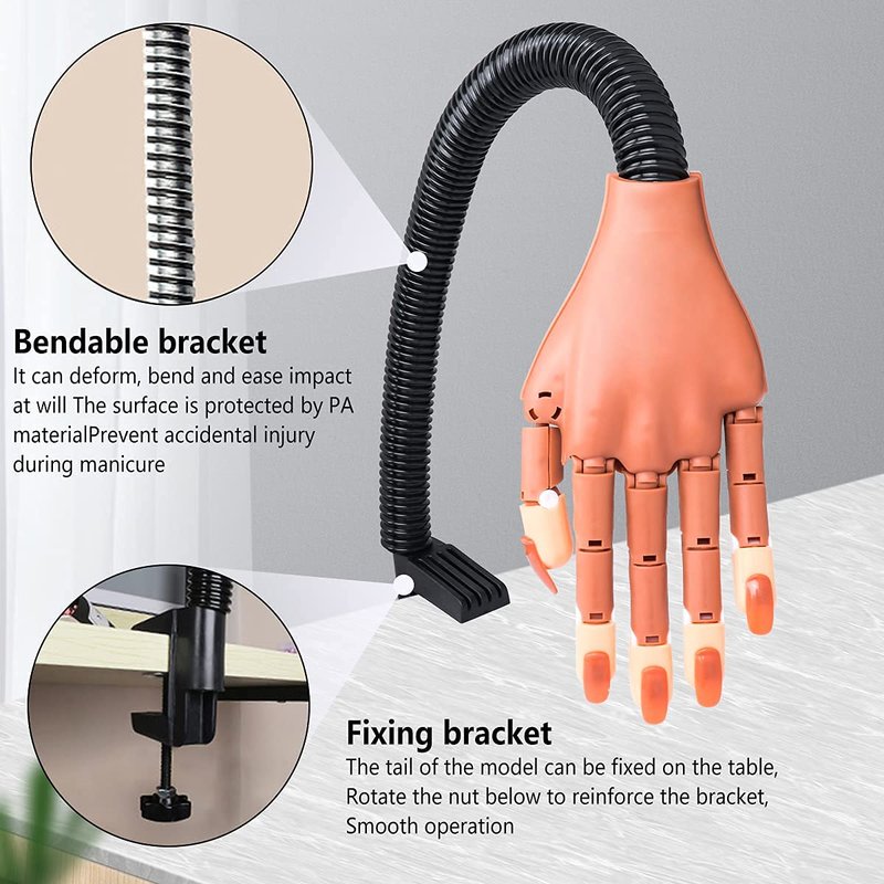 Acrylic Nail Practice Hand - Flexible Mannequin for Nail Art | 200 Pcs Fake Nail Tips Included