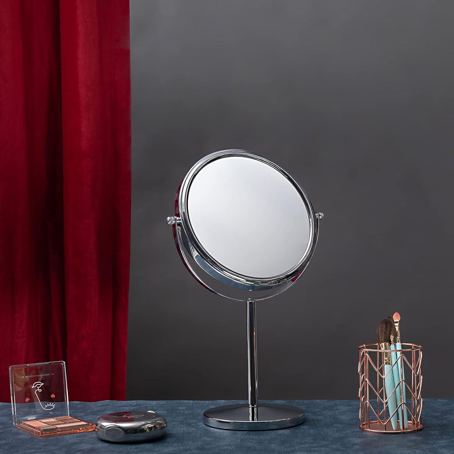 Classic Round Desktop Makeup Mirror - 15" Tall Double-Sided 360° Swivel Vanity Mirror | 1X/10X Magnification for Bathroom & Bedroom