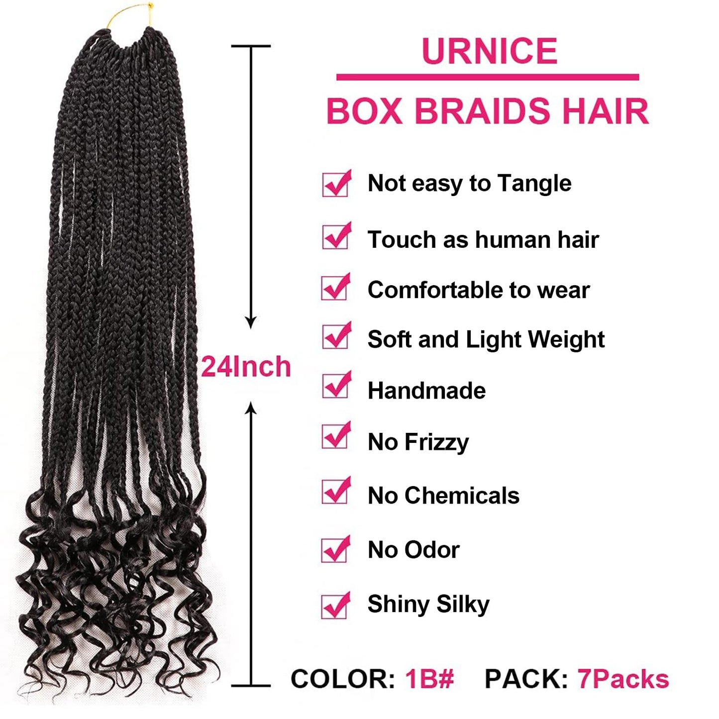 7 Packs 24 Inch Boho Goddess Box Braids Crochet Hair for Black Women (1B#, 24 Inch (Pack of 7))