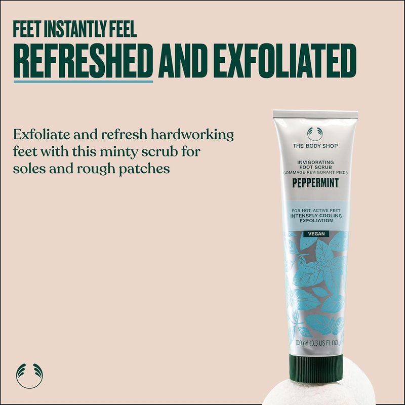 Peppermint Foot Scrub - Invigorating Cooling Exfoliator for Dry Cracked Feet | Vegan, 100 ml / 3.3 oz