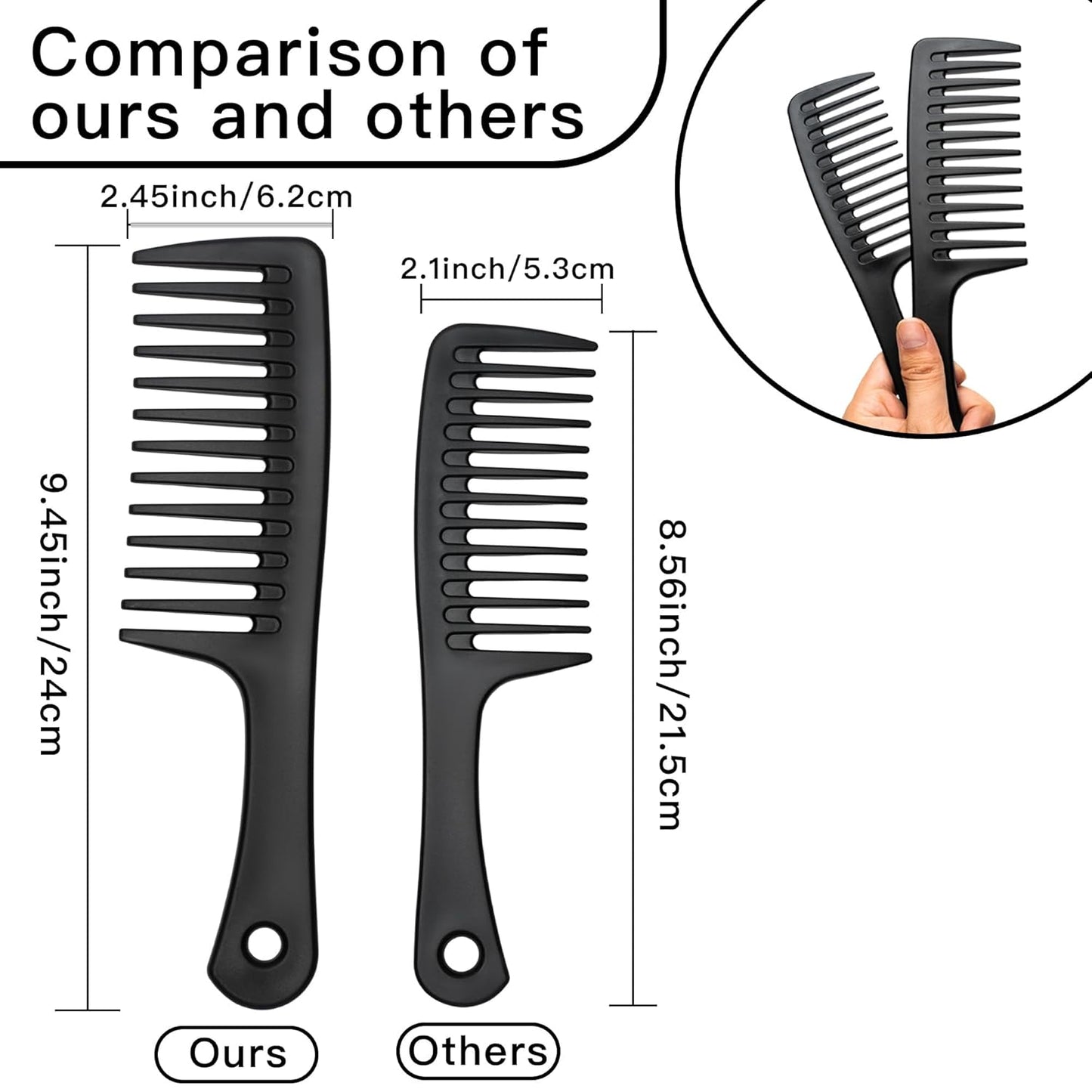 Wide Tooth Comb - Large Detangling Hair Brush for Curly & Long Hair | Durable Styling Tool for Men & Women