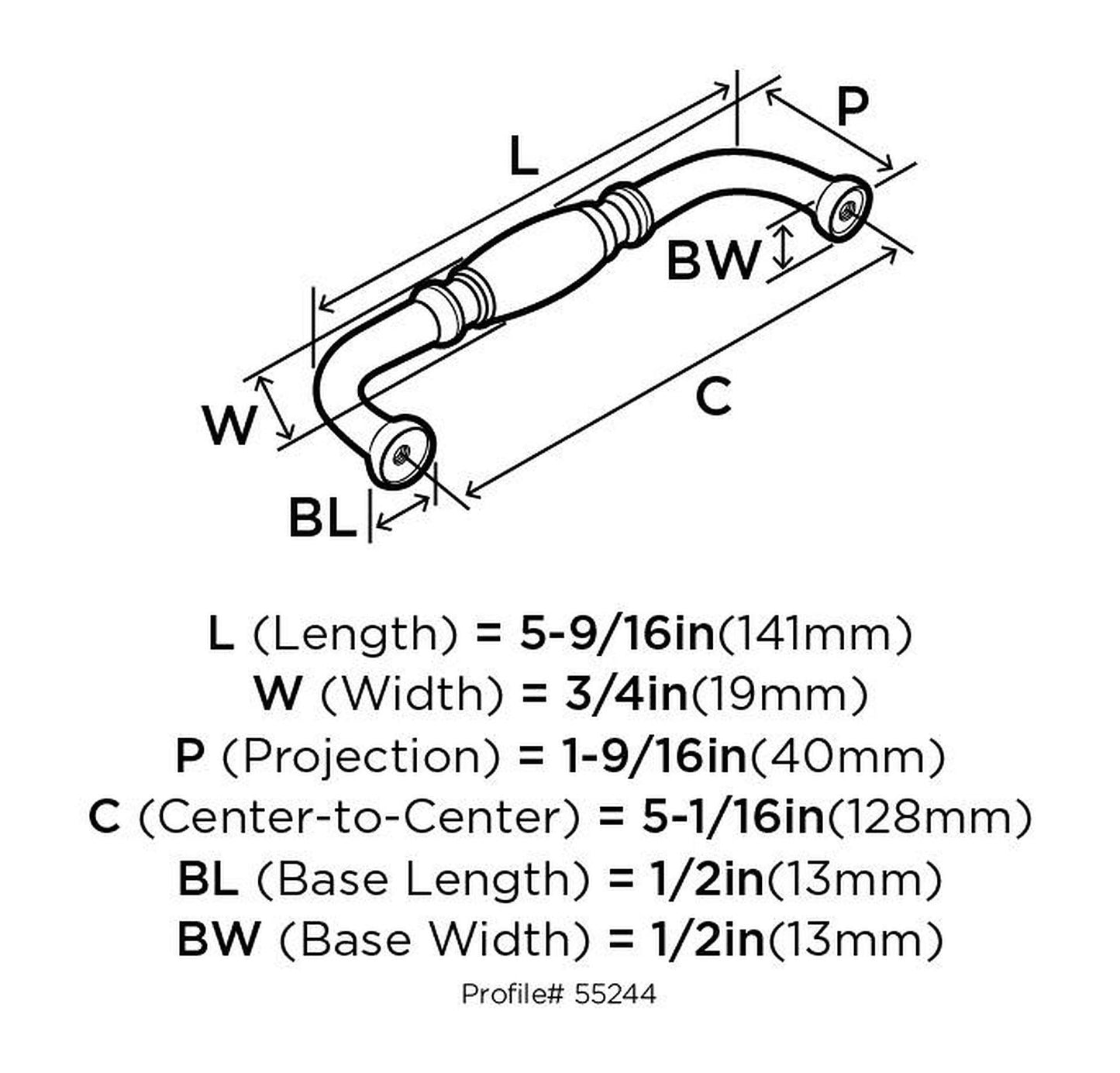 Amerock | Cabinet Pull | Oil Rubbed Bronze | 5-1/16 inch (128 mm) Center to Center | Granby | 1 Pack | Drawer Pull | Drawer Handle | Cabinet Hardware