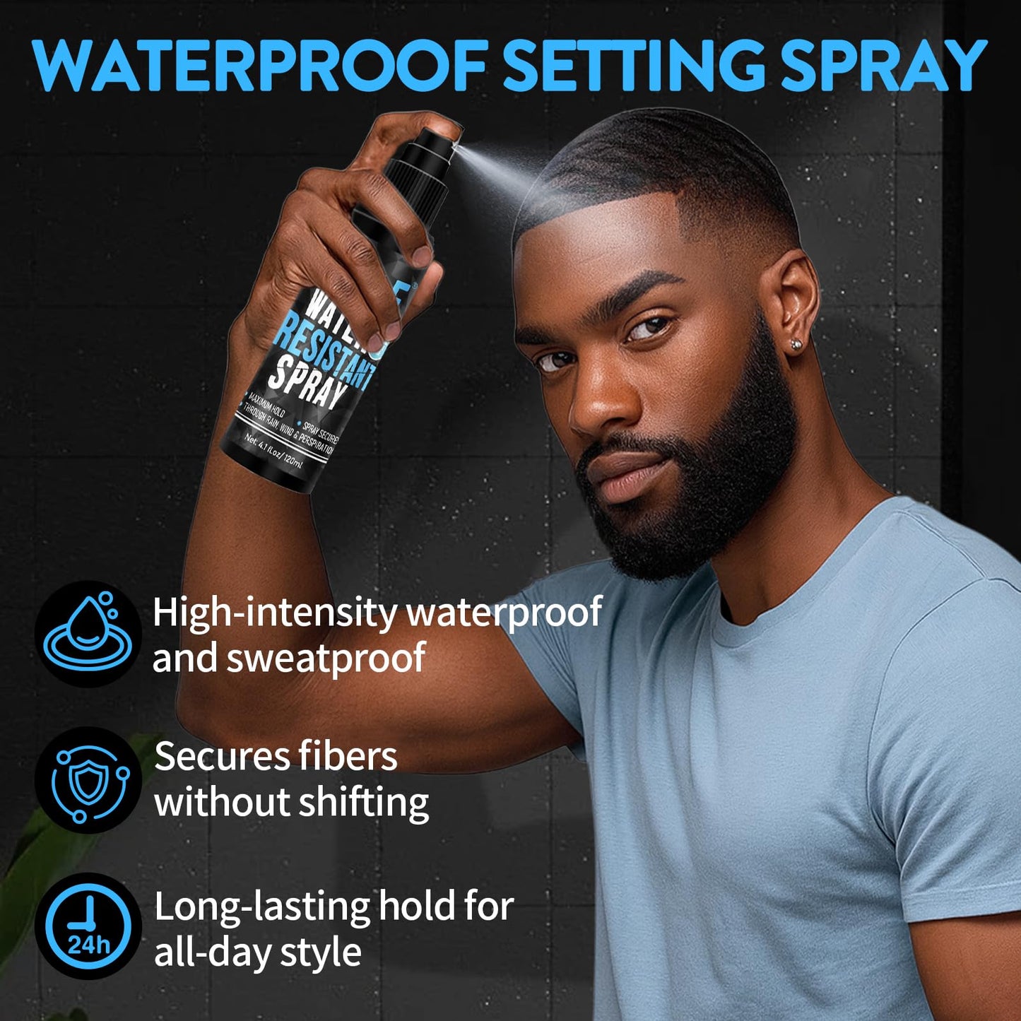 Hair Fiber Water Resistant Spray for Men, Hair Fiber Holding Sprays for Black Hairs Extra Hold | Barber Enhancement Spray for Mens Hair & Beard, Waterproof Hairline Enhancer & Volumizing Sprays