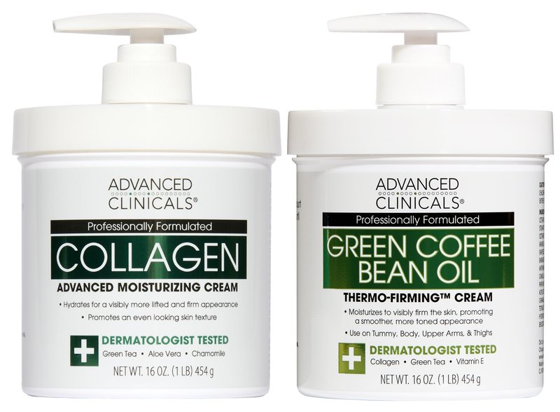 Advanced Clinicals Unscented Collagen Body Cream & Face Moisturizer + Green Coffee Bean Oil Thermo - Firming Body Cream For Women & Men Helps Reduce Appearance Of Cellulite Prone Skin & Dry Skin, 2pc