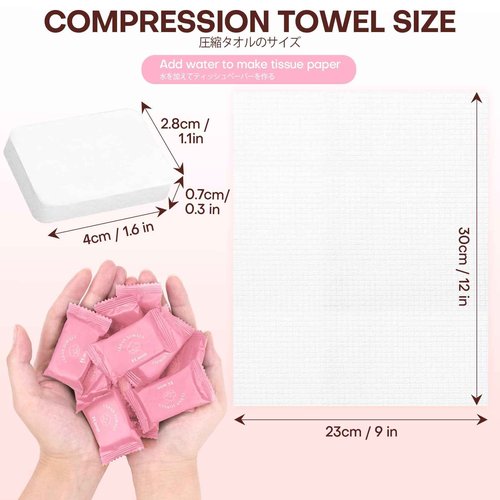 Fcaeon Disposable Face Towel Large Ultra Soft Compressed Towel Tablets for Travel Individually Wrapped, 12x9 Inch Portable Face Washcloths Reusable for Gym Hiking Camping Outdoor Sports(50 Pcs Pink)