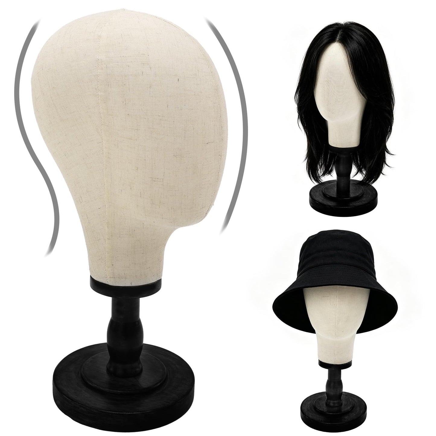 Pet Baby Wig Stand,22inch Mannequin Head with Detachable Wood Base,Canvas Head Holder for Hair Styling Jewelry Glasses Headband Display, Wig Stand for Wigs,Hats, Caps, Headdress,Black