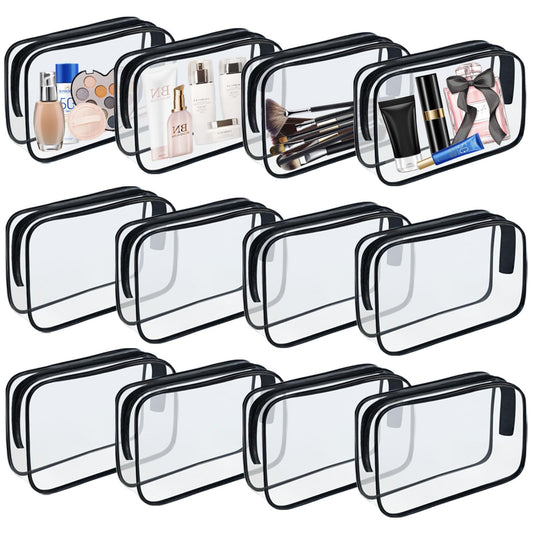YOQIVEXU 12 Pieces Clear Makeup Bags, TSA Approved Toiletry Bag for Travel, PVC Transparent Cosmetic Pouch with Zipper, Waterproof Vinyl Plastic Organizer Case for Vacation Bathroom (Medium)