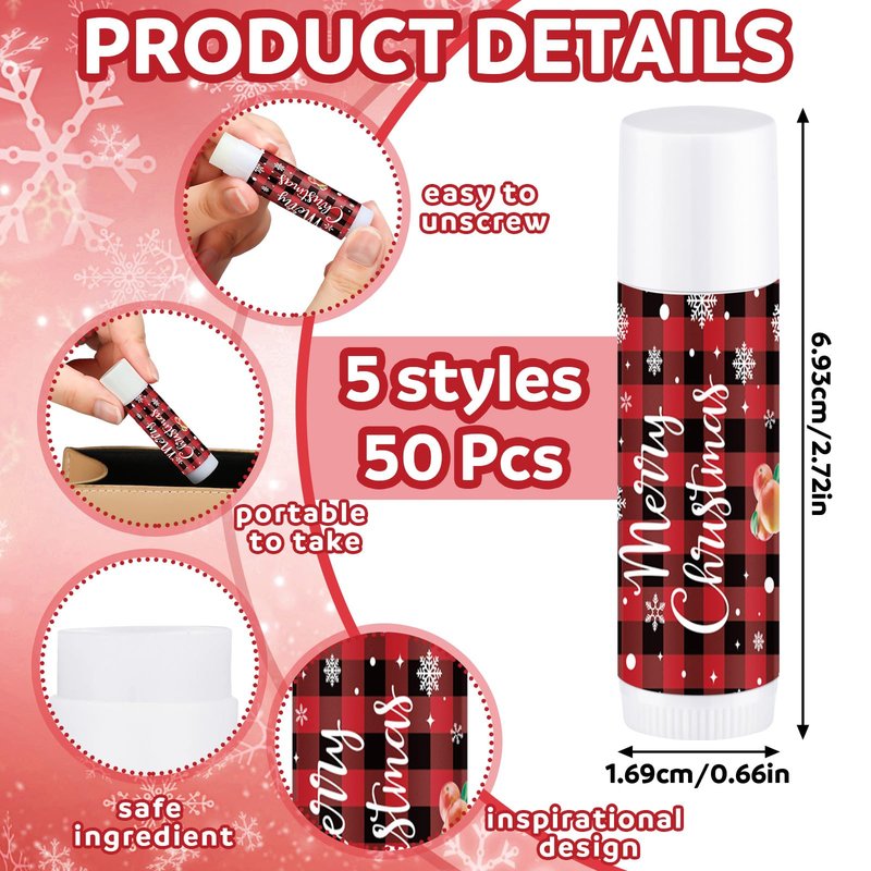 50 Pcs Christmas Lip Balm Bulk Christmas Gifts Stocking Stuffers Xmas Party Favors Holiday Lip Balm Employee Appreciation Gifts for Staff Team Coworkers Thank You Teacher Nurse