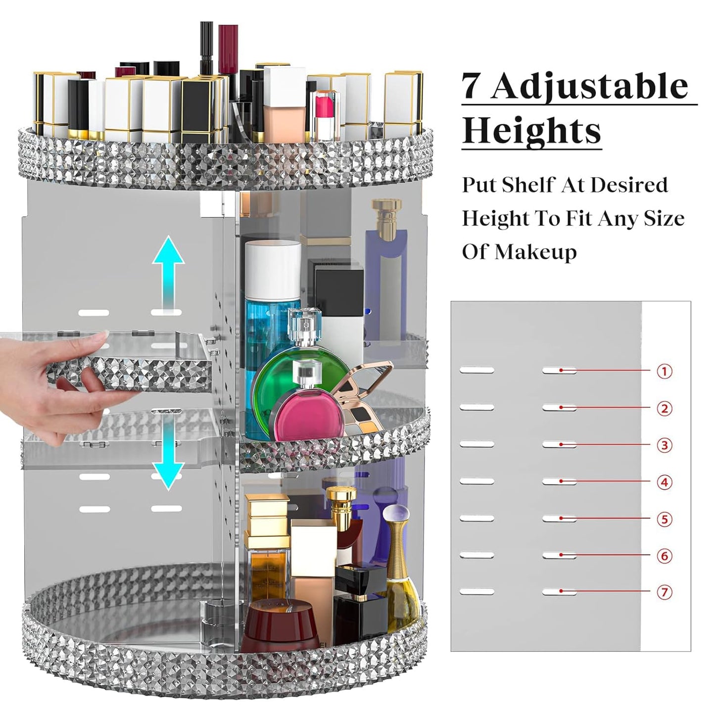 Rotating Makeup Organizer - Acrylic Cosmetic Storage with 7 Layers | Large Capacity for Brushes & Lipsticks - Gray