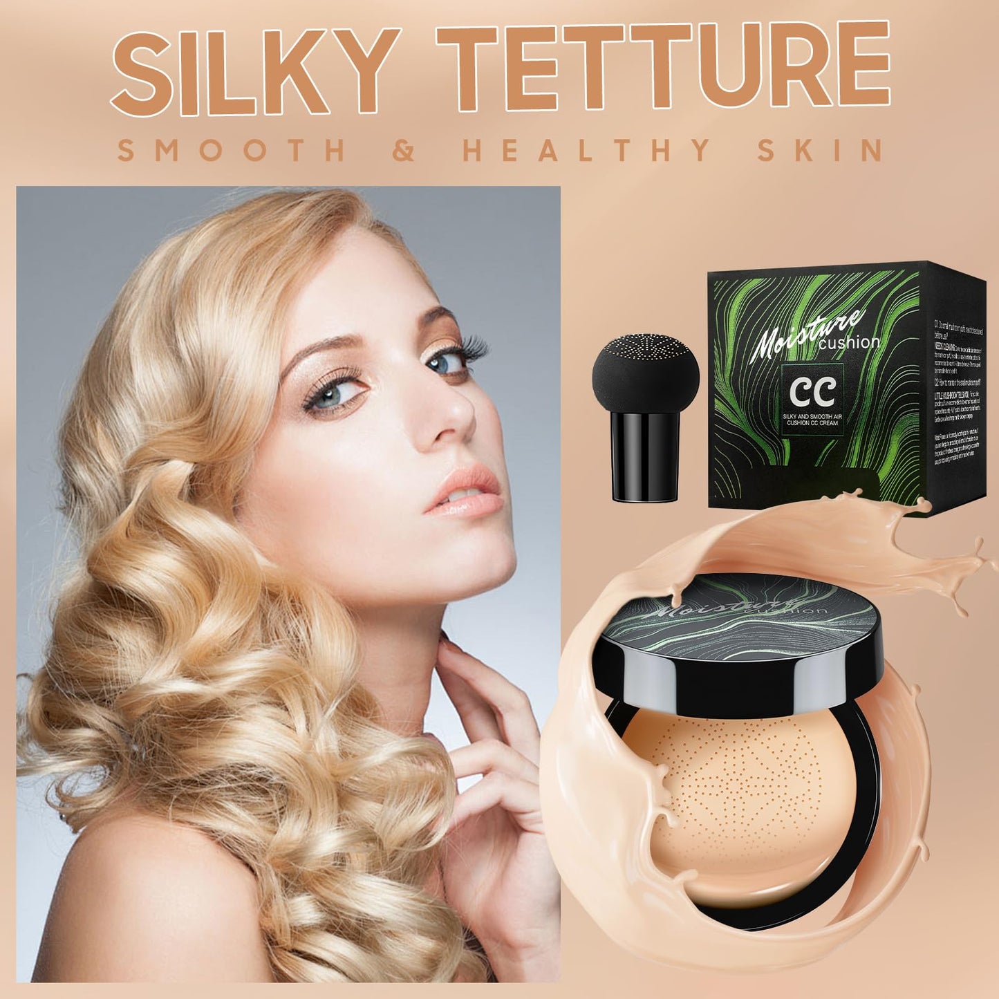 Ursoulney Mushroom Head Air Cushion CC Cream - tattoo cover up makeup is as soft as the skin, sponge head becomes bigger and softer (Natural)