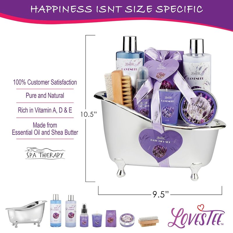 Lavender Spa Gift Basket - Relaxing Bath & Body Set for Women | Includes Candle, Essential Oil, Scrub & Lotion