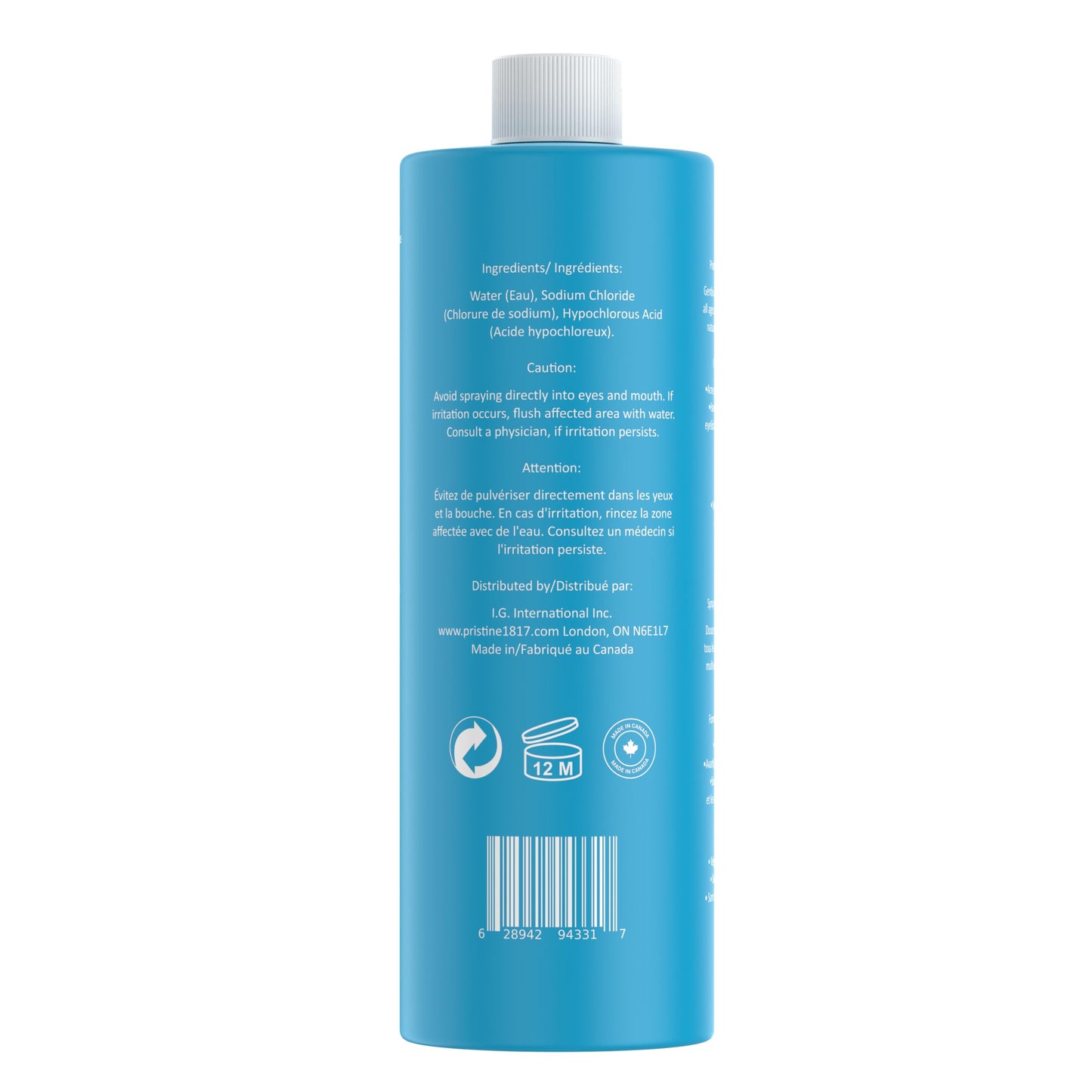 Pristine 1817 Hypochlorous Acid Spray 0.016% - 500 ml (16.9 fl oz) - Gentle, Versatile Mist for Face & Body