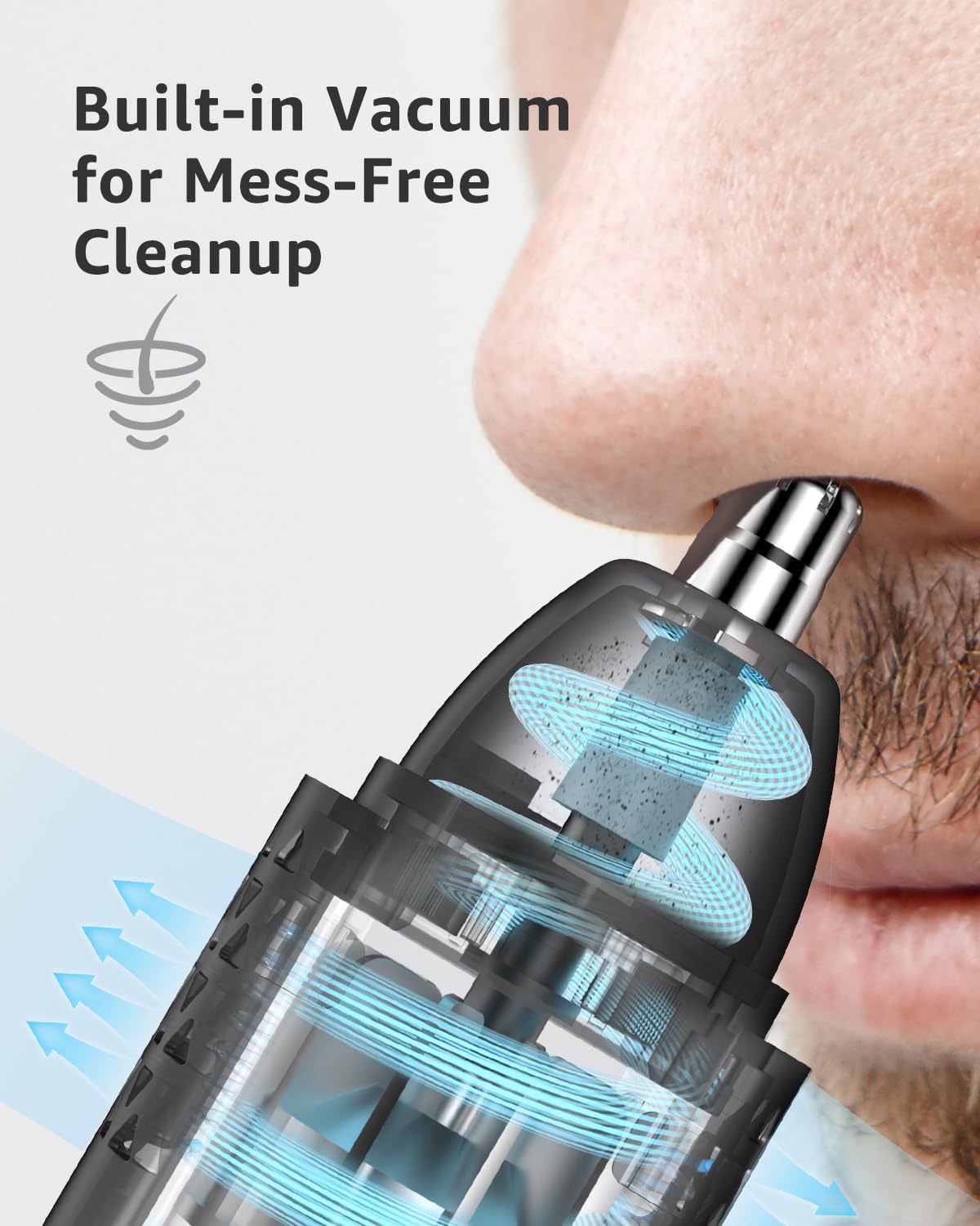 Nose & Ear Hair Trimmer for Men - 10000 RPM Electric Trimmer with Vacuum System | IPX7 Waterproof, USB-C Charge, 90min Runtime