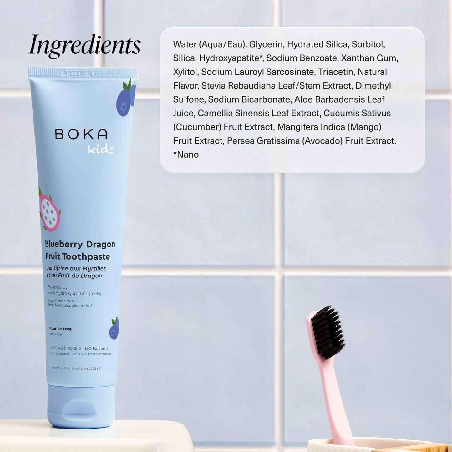 Boka Fluoride Free Toothpaste Nano Hydroxyapatite Toothpaste - Blueberry Dragon Fruit Flavor, 4 oz 3Pk