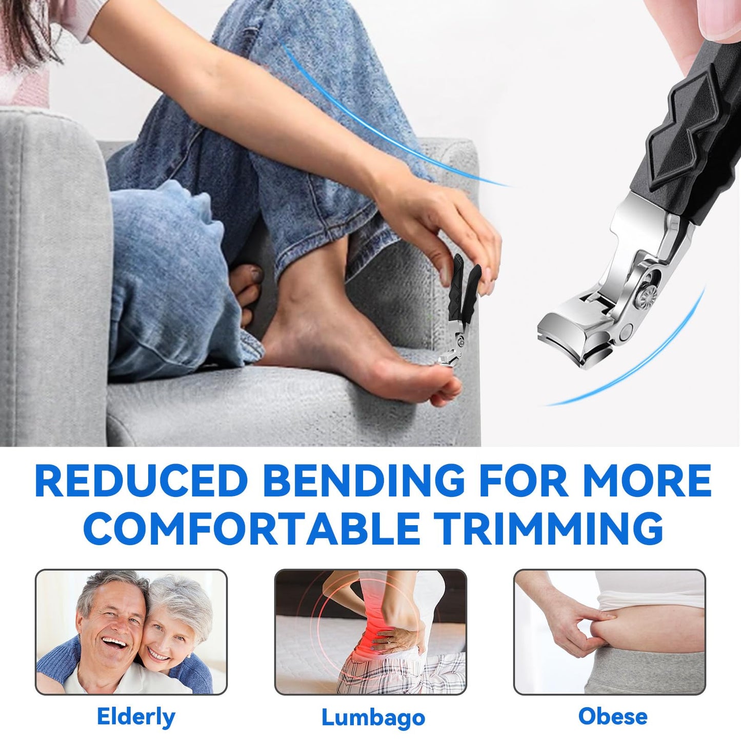 4 pcs Black Long Handle Non-Slip Toenail Clippers for Seniors Thick Toenails,0.5 in Opening, Heavy Duty Large Ergonomic Unique Professional Angled Head Curve Sharp Toe Finger Nail Clipper