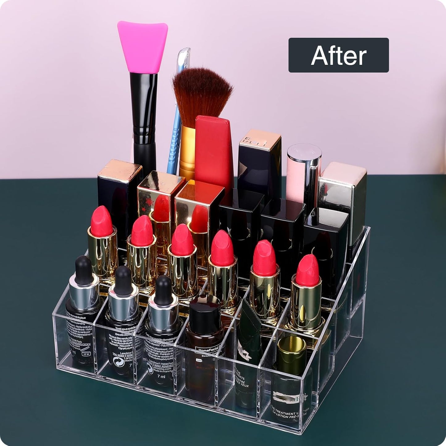 Lipstick Organizer,Small Clear Plastic Compact Lip Gloss Chapstick Perfume Sample Mascara Holder with 24 Slots