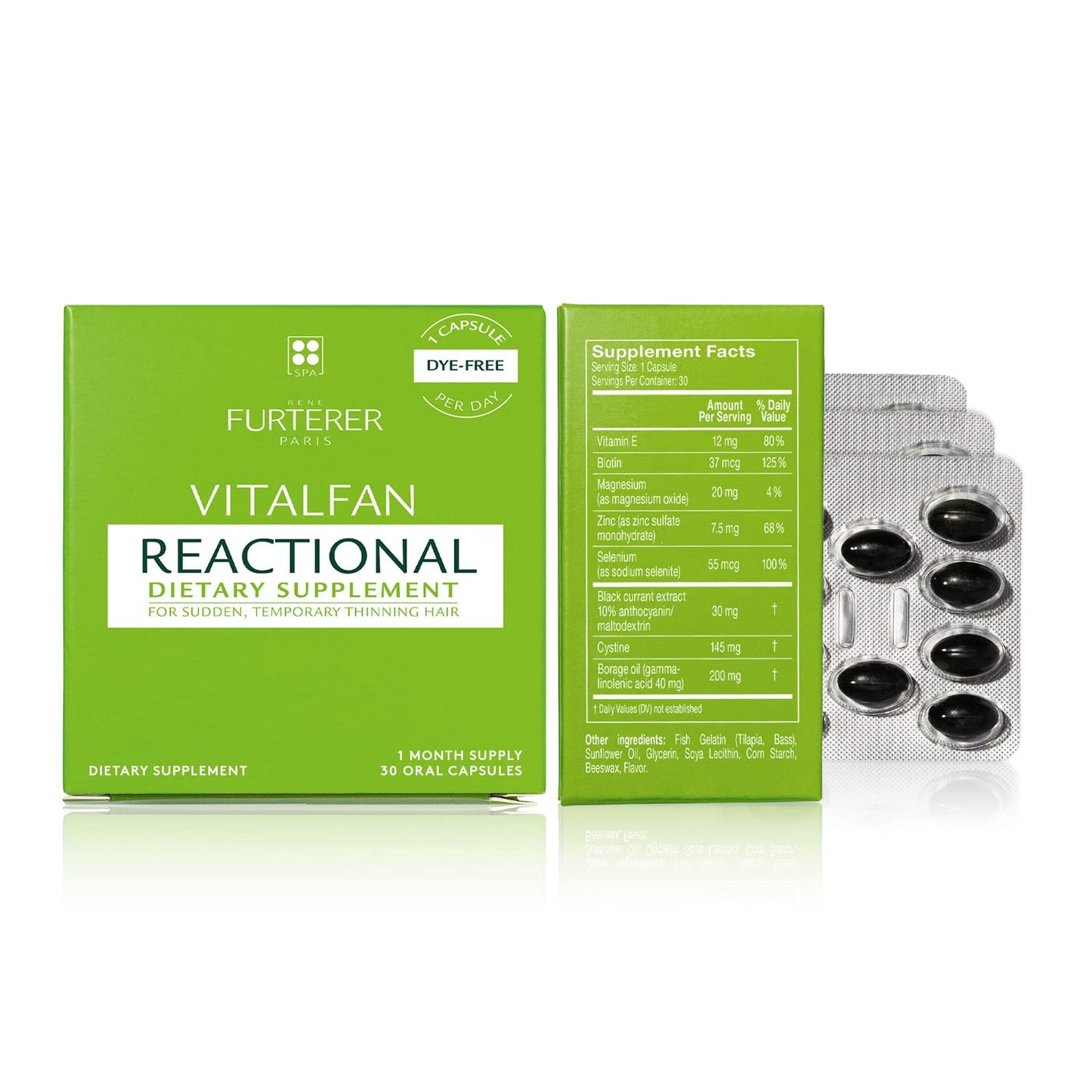 Rene Furterer VITALFAN Reactional Dietary Supplement - Sudden, Temporary Thinning Hair, Plant-Based, Biotin, Drug Free, 30 Count(Pack of 3)