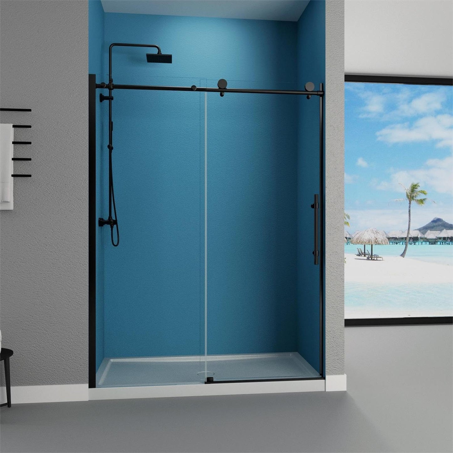 GDGZQD 56" -60 "W x 75" H Frameless Shower Door, Bathroom Sliding Shower Door, SGCC Certified Transparent Tempered Glass Door with Explosion Proof Film
