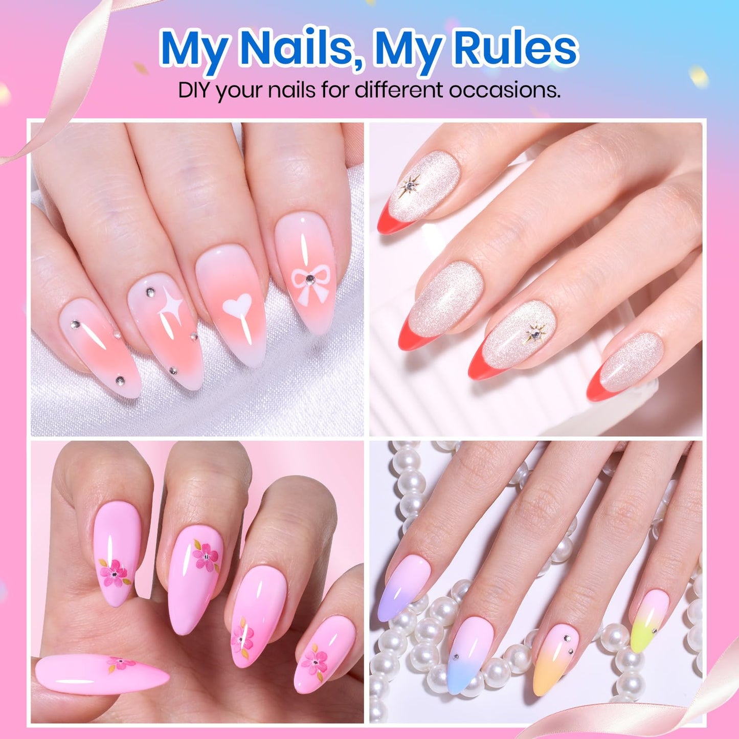Beetles Medium Almond Nail Tips 576pcs 12 Sizes, Pre-Etched Soft Gel Tips Half Matte Full Cover Press on False Nail Tips Clear Acrylic Nails DIY Extension Gift for Women
