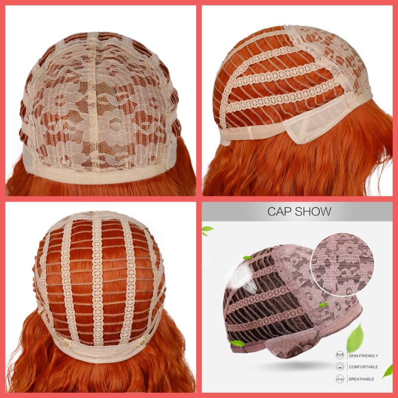 Short Dark Orange Wig with Bangs - Curly Wavy Bob Synthetic Hair for Women | Shoulder Length