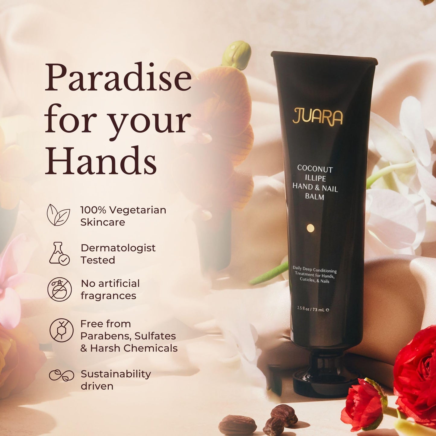 Juara Hand & Nail Balm - Anti Aging Hand Cream for Dry Cracked Hands - Cuticle Treatment with Coconut Oil & Shea Butter - Moisturizing Hand Cream for Women - Natural Ultra-Rich Hand Balm