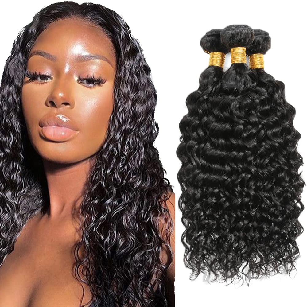 Water Wave Hair Bundles - 18/20/22 Inch Brazilian Remy Human Hair | 10A Grade Unprocessed Virgin Extensions for Black Women