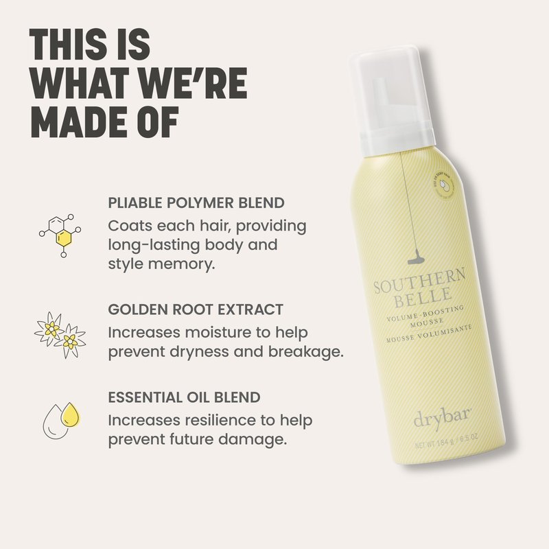Drybar Southern Belle Volume - Boosting Mousse - Full Size| Prevents Frizz & Damage, Smoothes Hair, and Provides Shine for Long-Lasting Body & Style