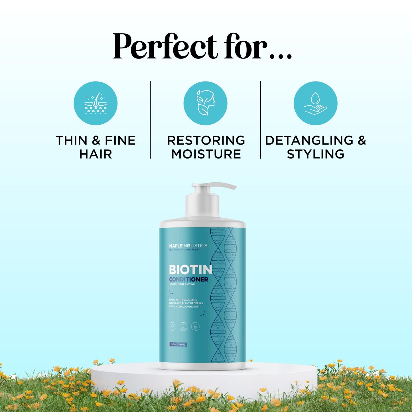 Biotin Conditioner for Thinning Hair - Volumizing Conditioner for Fine Thin & Weak Hair - Sulfate Paraben & Silicone Free with Nourishing Plant Proteins Argan Oil Green Tea & B Vitamins (25 Fl Oz)