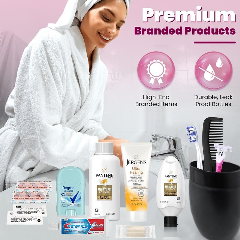 TrekTote Travel Essentials Kit for Women - 15-Piece TSA Compliant Toiletry Set | Includes Shampoo, Conditioner & More
