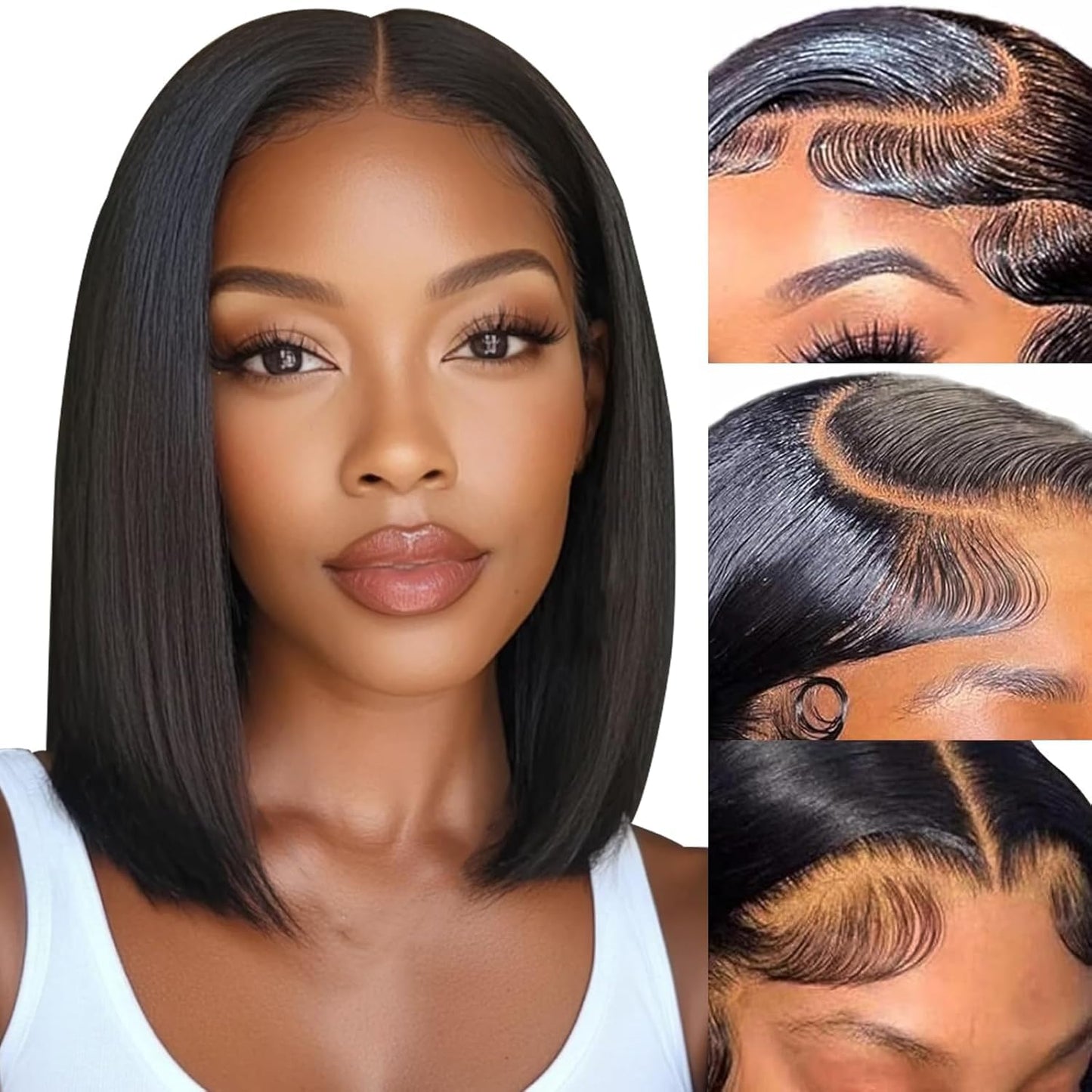 Keytac Deep Wave BOB Wig Human Hair 13x4 HD Curly BOB Lace Front Wigs Human Hair Pre Plucked Wear And Go Glueless Short Curly Frontal BOB Wigs For Black Women Wet And Wavy 12 Inch