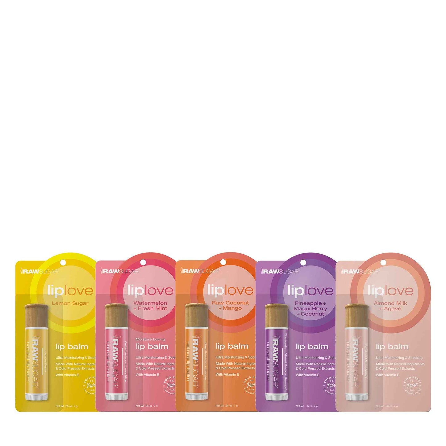 Raw Sugar Lip Love Bundle - Lip Balm made with Safflower Seed Oil, Beeswax, Shea Butter & Coconut Oil to Restore Dry, Chapped Lips, Clean Ingredients (Pack of 5)