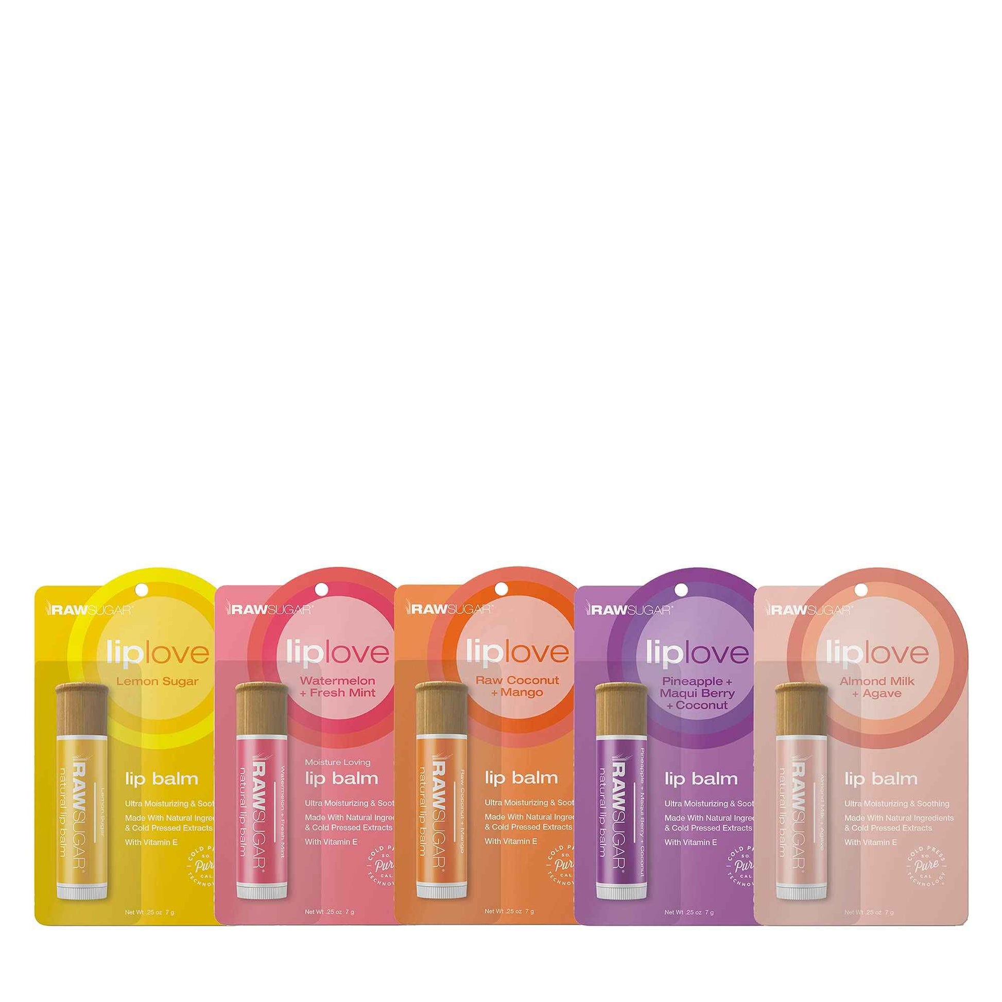 Raw Sugar Lip Love Bundle - Lip Balm made with Safflower Seed Oil, Beeswax, Shea Butter & Coconut Oil to Restore Dry, Chapped Lips, Clean Ingredients (Pack of 5)