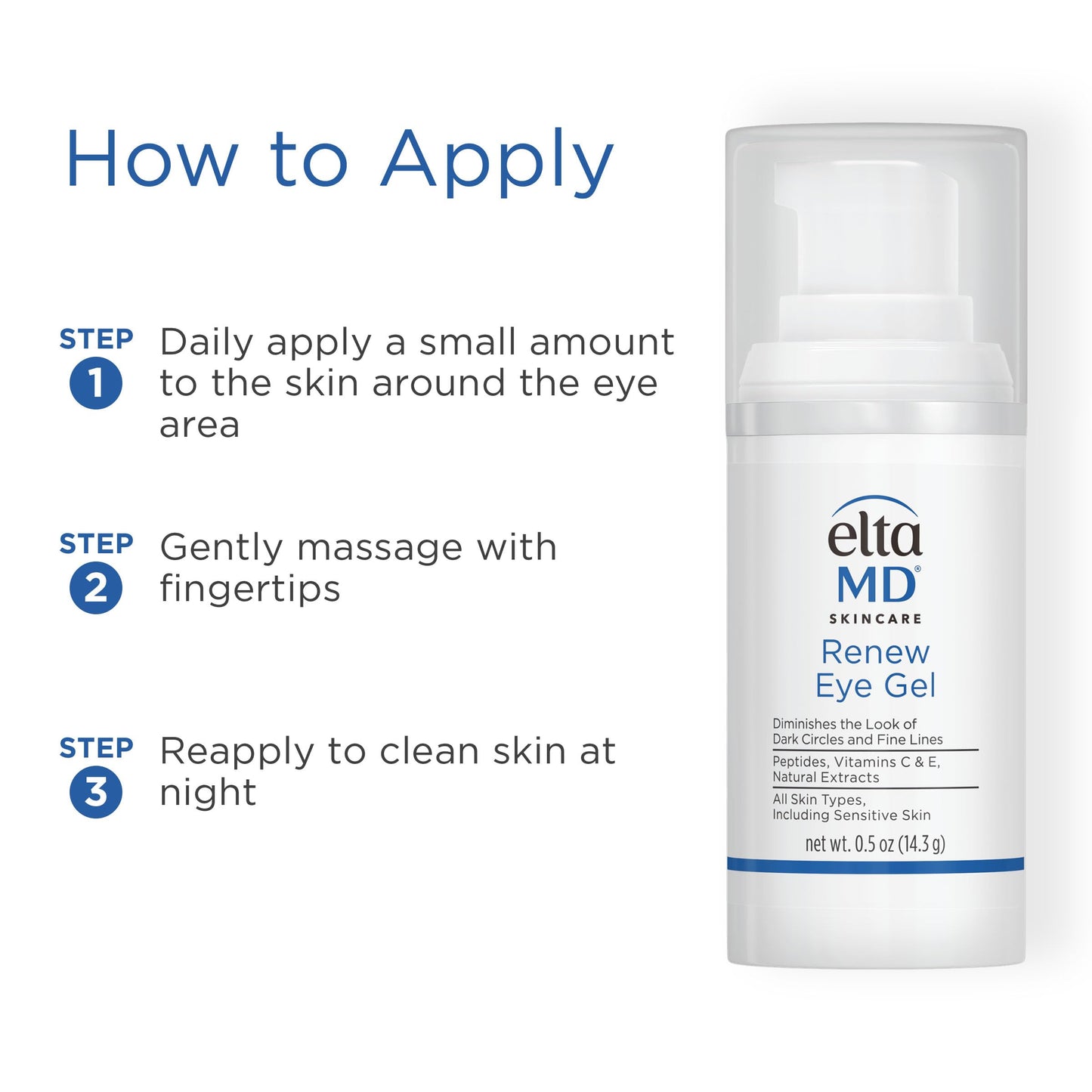 EltaMD Renew Eye Gel, Serum for Dark Circles and Puffiness, Under Eye Serum for Face, Anti Aging, Minimizes Fine Lines and Wrinkles, 0.5 oz Pump