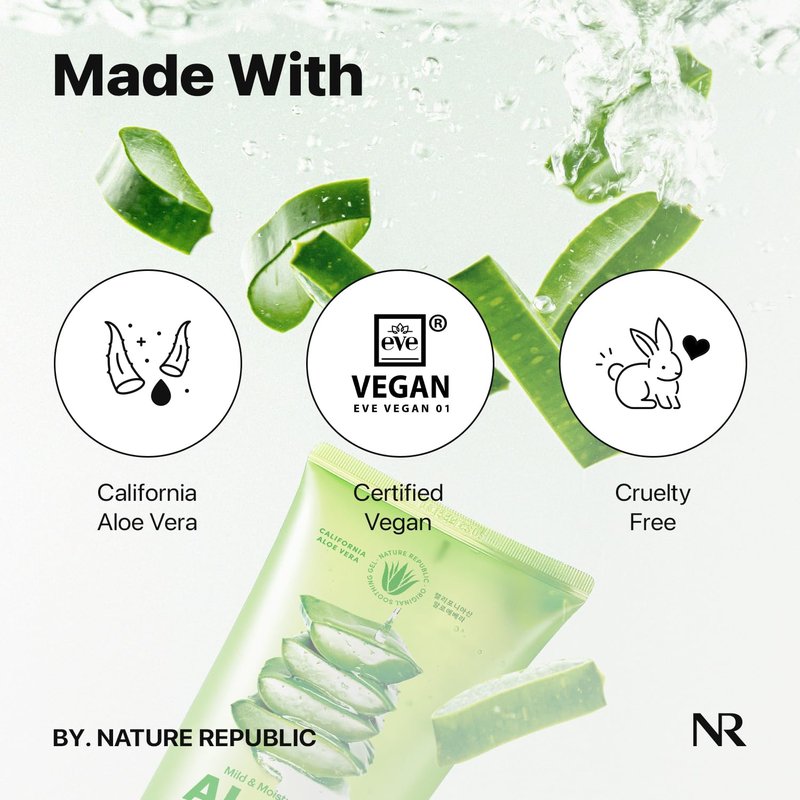 Nature Republic Mild & Moisture Aloe Vera Watery Gel (Tube 2 Pack) | Quick Hydration & Moisturizing, Fast-Absorbing Non-Sticky Texture, Aftersun Cooling Gel, Korean Skincare, All Skin Types