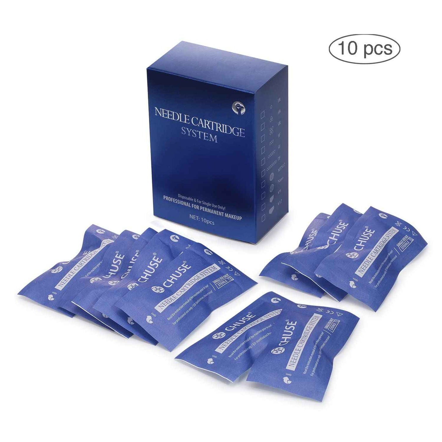 CHUSE C22 Prevents Ink Spitback Safety Tattoo Pro Cartridges Needles Permanent Makeup Needles Box of 10Pcs (7F 0.3)