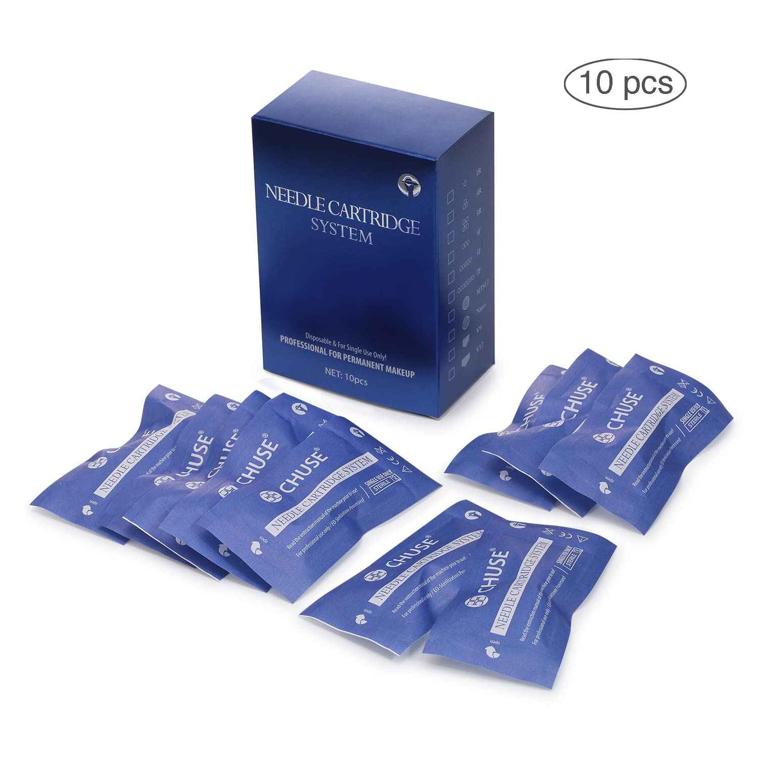 CHUSE C22 Prevents Ink Spitback Safety Tattoo Pro Cartridges Needles Permanent Makeup Needles Box of 10Pcs (7F 0.3)