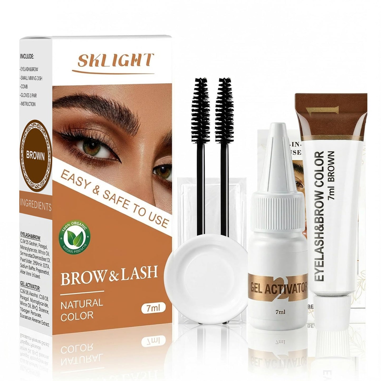 Eyelash & Eyebrow Color Kit - Professional Lasting 2 Weeks | Natural Ingredients, Safe & Easy to Use 7ML (Brown)