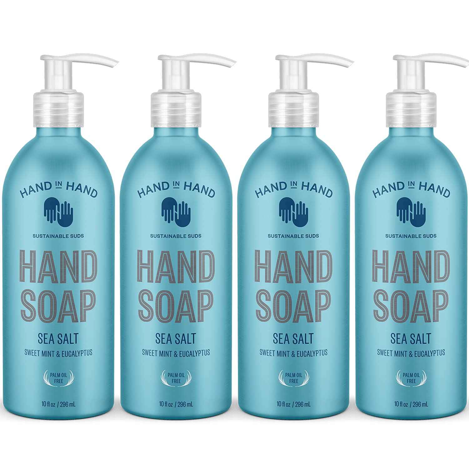 Hand in Hand Nourishing Liquid Hand Soap, 10 Fl Oz, Sweet Mint & Eucalyptus, Sea Salt Scent, 4 Pack