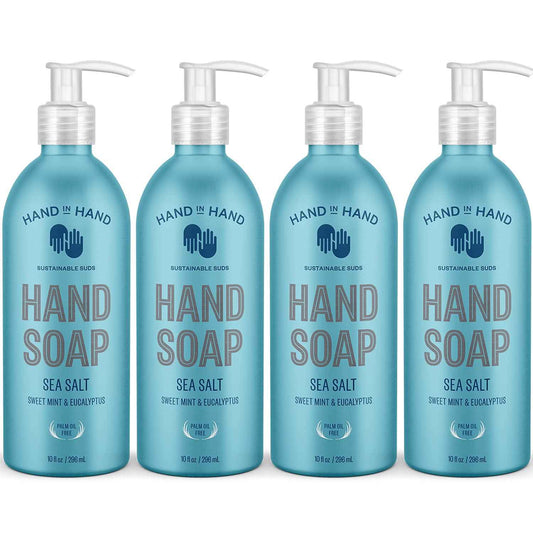 Hand in Hand Nourishing Liquid Hand Soap, 10 Fl Oz, Sweet Mint & Eucalyptus, Sea Salt Scent, 4 Pack