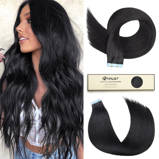 TANJET Tape in Hair Extensions 100% Remy Human Hair Soft Straight Seamless Skin Weft Hair Extensions Human Hair Tape in Hair Extensions Human Hair Chocolate Brown (#4 16 Inch 20pcs 40g/Pack)