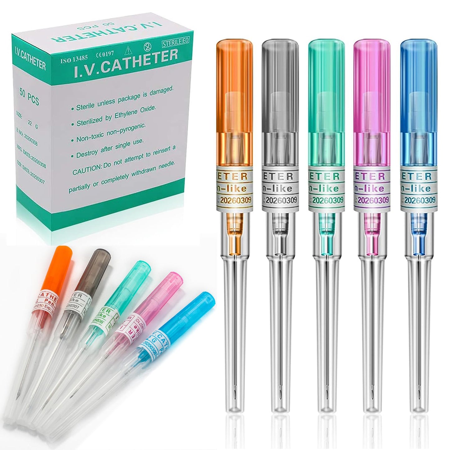 YONGDA Catheter Piercing Needles 50Pcs Mixed Sizes 14G 16G 18G 20G 22G – Hollow Piercing Needles Kit, 316L Stainless Steel for Ear Nose Cartilage Lip Navel Piercing Supplies
