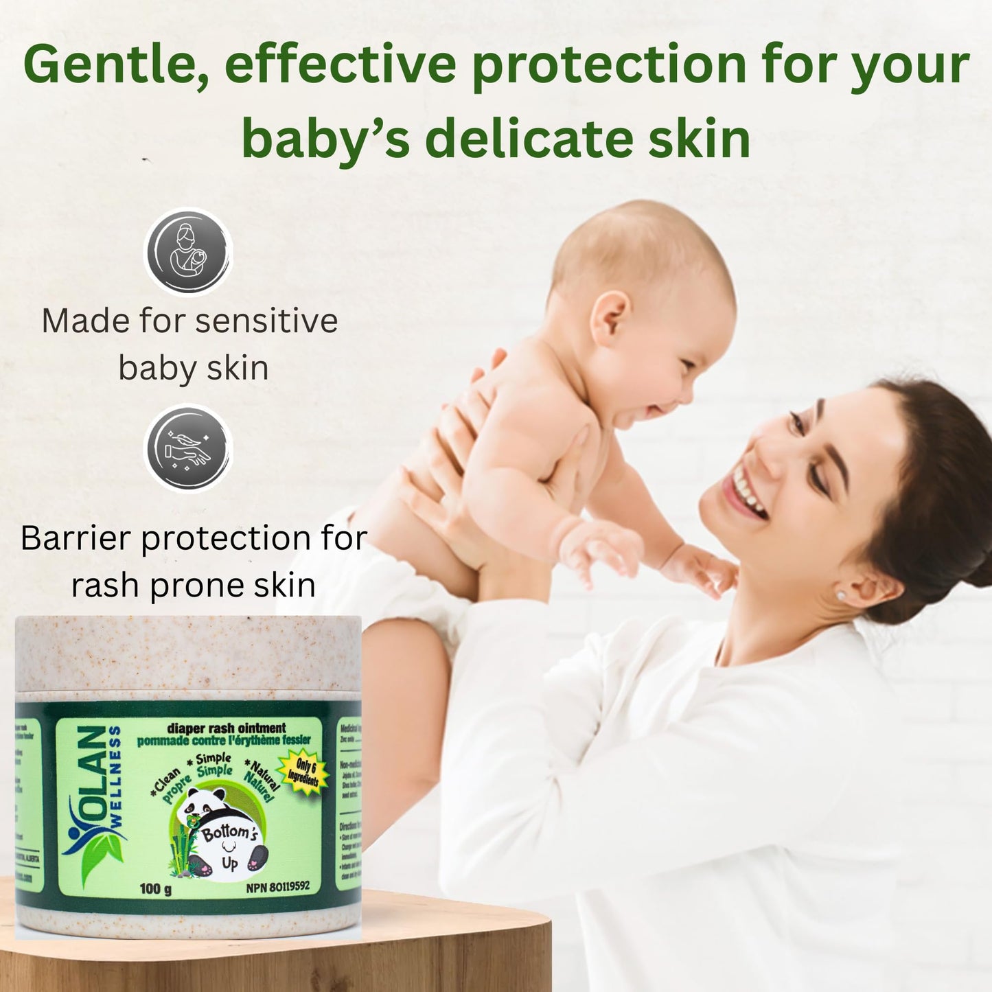 Bottoms Up Diaper Rash Ointment by Olan Wellness – Thick Zinc Oxide Barrier Cream, Melts on Contact, Helps Soothe & Protect Sensitive Skin, Baby Balm for Newborns & Toddlers