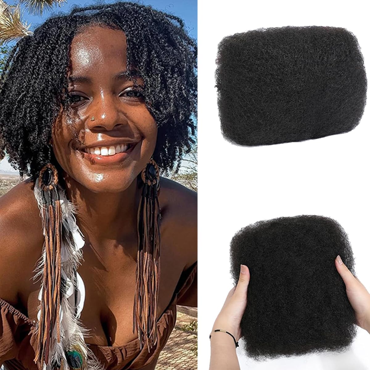 Kinky Curly Human Hair - 12 Inch Afro Kinky Bulk for Twist & Loc Extensions | Black, 50g