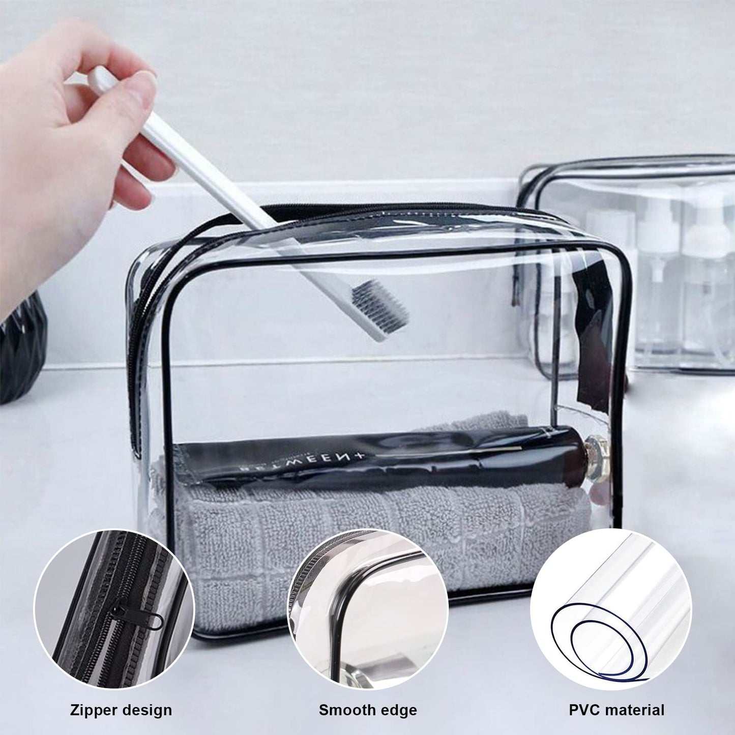Merkaunis 36PCS Clear Makeup Bags, Zippered Travel Toiletry Bag, PVC Plastic Travel Bags for Women Men, Travel Waterproof Portable Bag for Bathroom, TSA Approved